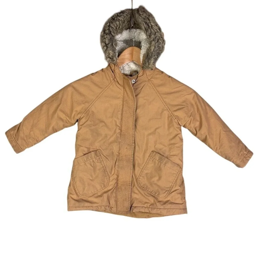 Old Navy Parka Coat‎ 4T Fur Trim Toddler Jacket * BEATER DISTRESSED STAINS READ